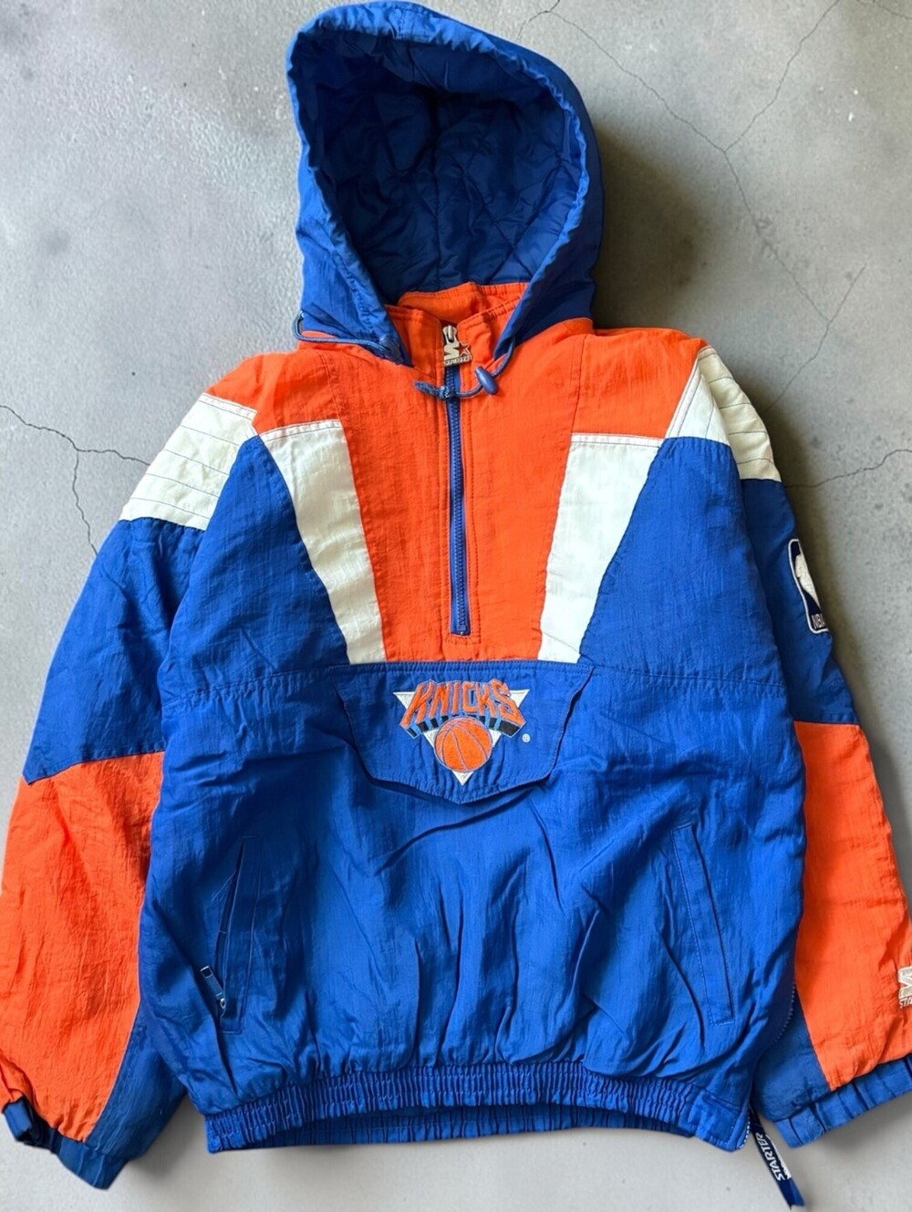 Vintage 90s NBA New York Knicks Starter Pullover Puffer Jacket Size Large Blue